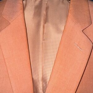 Saddlebred Mens 46S Coral Cotton Linen‎ Blend Blazer Jacket Gingham Lining
